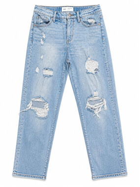 BKE Mom Jeans 26 Distressed High Rise Light Wash Denim Hem Trendy Vintage Style